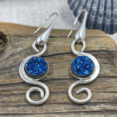 Cobalt Titanium Coated Druzy Swirl Earrings Earrings