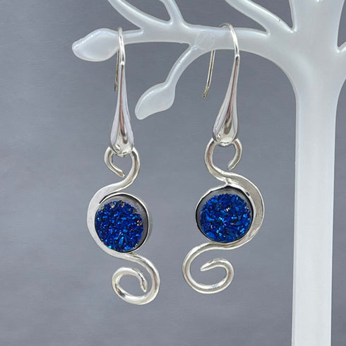 Cobalt Titanium Coated Druzy Swirl Earrings Earrings