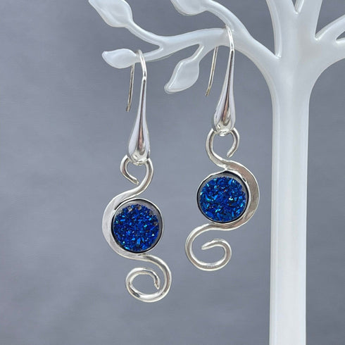 Cobalt Titanium Coated Druzy Swirl Earrings Earrings