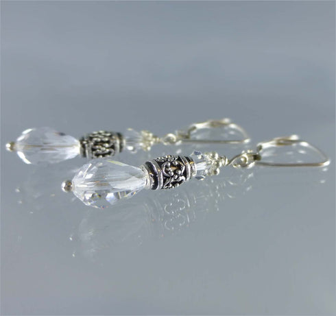 Crystal Sterling Silver Drop Earrings Earrings