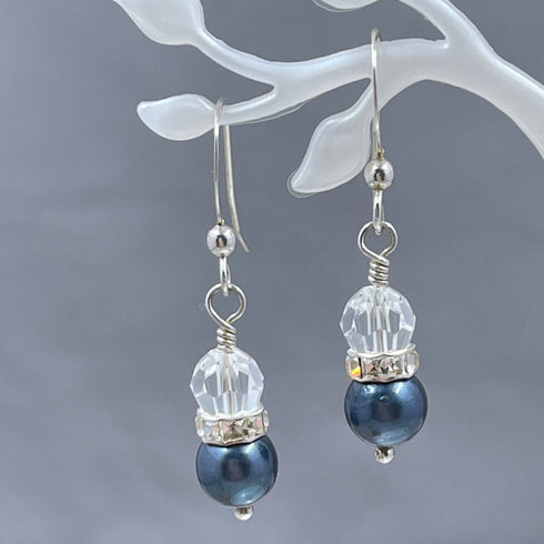 Cultured Black Pearl and Crystal Earrings Earrings