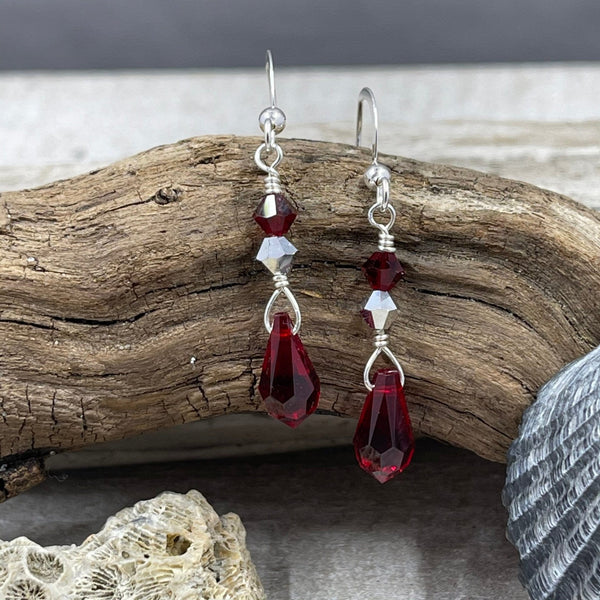 Dark Red Crystal Drop Earrings Earrings