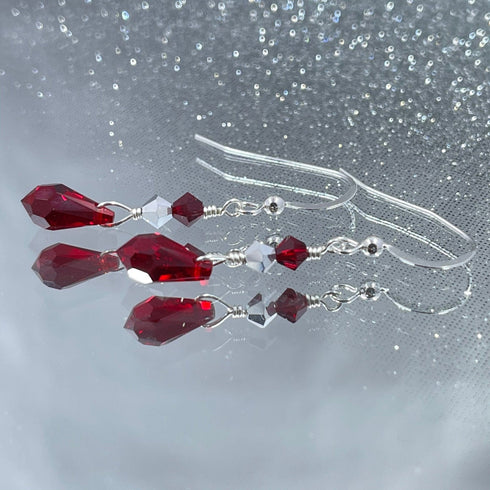 Dark Red Crystal Drop Earrings Earrings