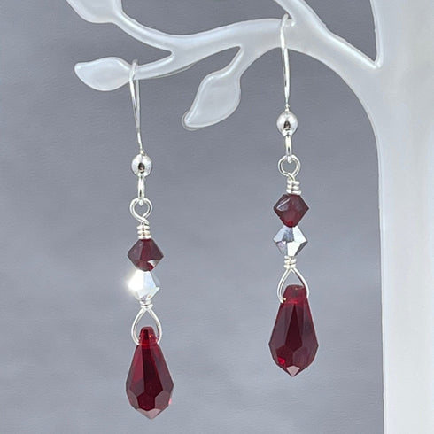 Dark Red Crystal Drop Earrings Earrings