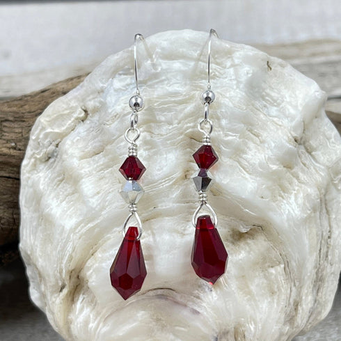 Dark Red Crystal Drop Earrings Earrings