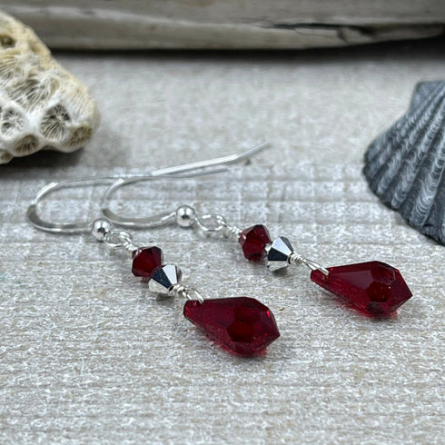 Dark Red Crystal Drop Earrings Earrings