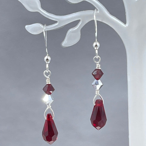 Dark Red Crystal Drop Earrings Earrings