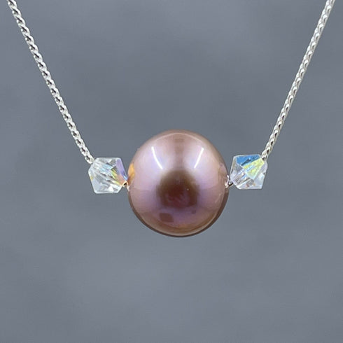 Floating Edison Pearl and Crystal Necklace Earrings