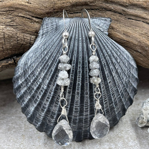 Grey Diamond Nugget and Tourmalated Quartz Earrings Earrings