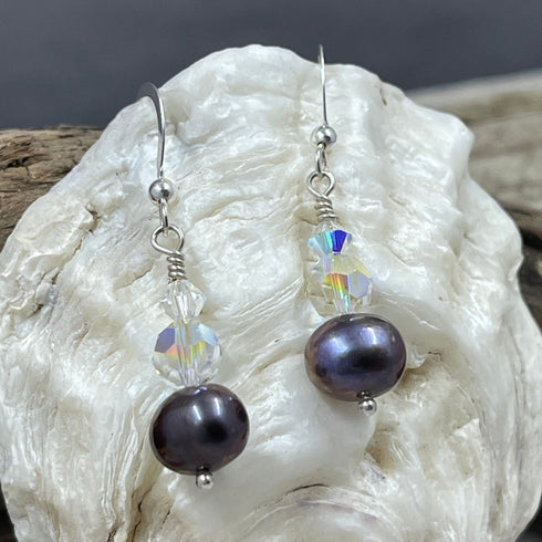 Jr. Crystal and Peacock Pearl Earrings Earrings