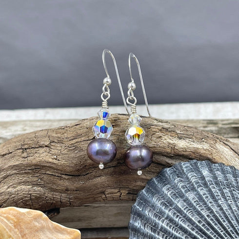 Jr. Crystal and Peacock Pearl Earrings Earrings