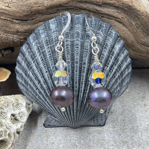 Jr. Crystal and Peacock Pearl Earrings Earrings