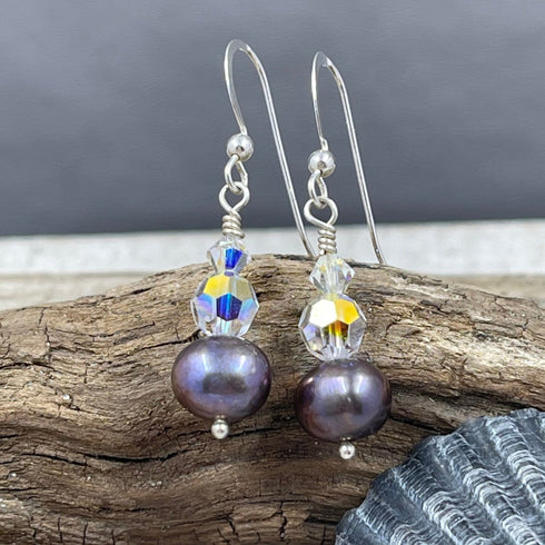 Jr. Crystal and Peacock Pearl Earrings Earrings