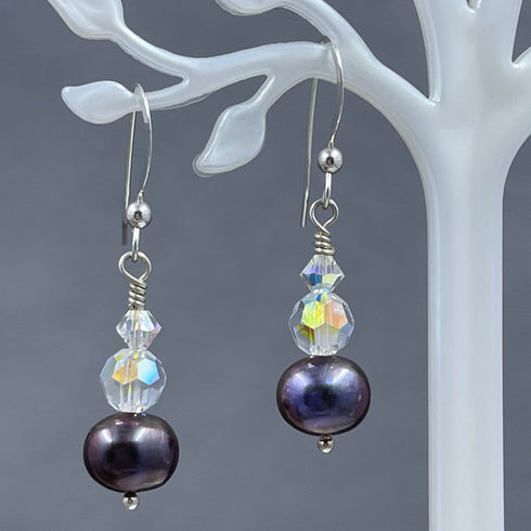 Jr. Crystal and Peacock Pearl Earrings Earrings