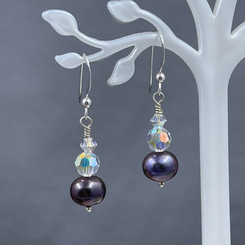 Jr. Crystal and Peacock Pearl Earrings Earrings
