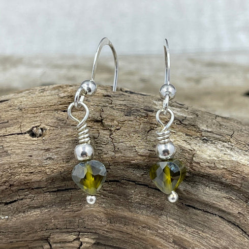 Olive Green Cubic Zirconia Heart Earrings Earrings