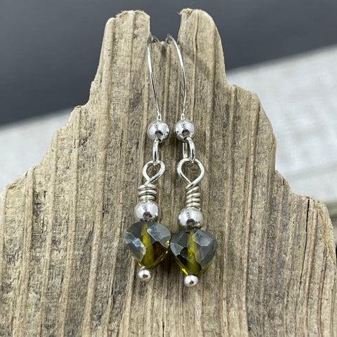 Olive Green Cubic Zirconia Heart Earrings Earrings