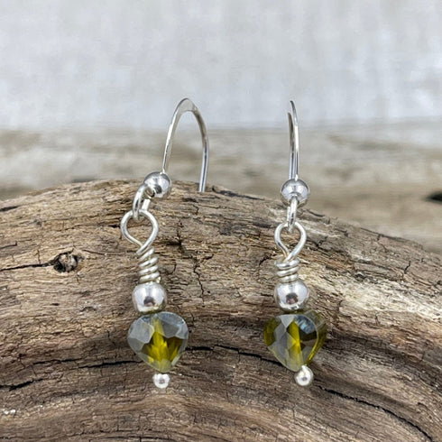 Olive Green Cubic Zirconia Heart Earrings Earrings