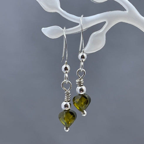 Olive Green Cubic Zirconia Heart Earrings Earrings