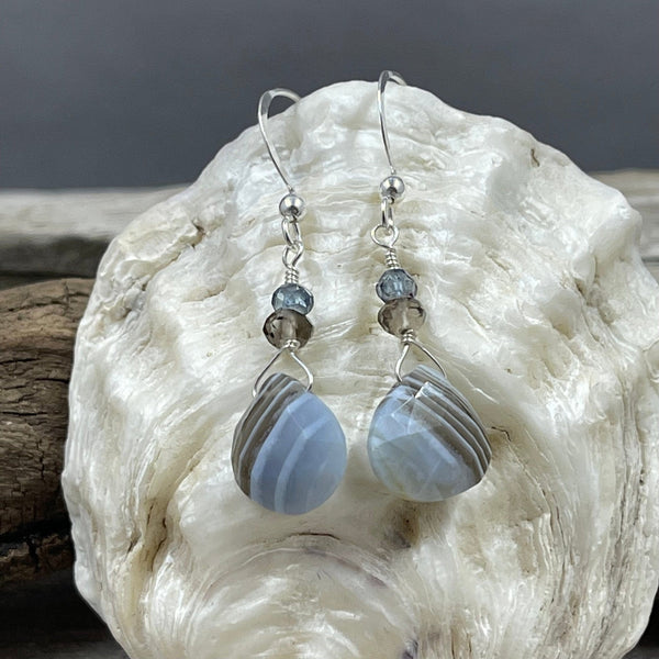 Owyhee Opal with Smokey Quartz and Iolite Earrings Earrings