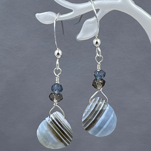 Owyhee Opal with Smokey Quartz and Iolite Earrings Earrings