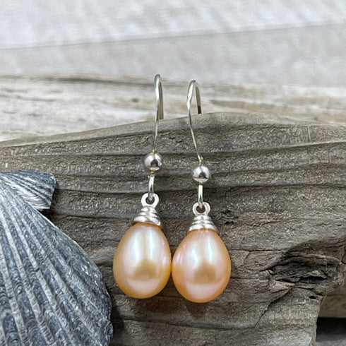 Pink Freshwater Pearl Drop Earrings - AAA Quality Earrings