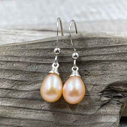 Pink Freshwater Pearl Drop Earrings - AAA Quality Earrings