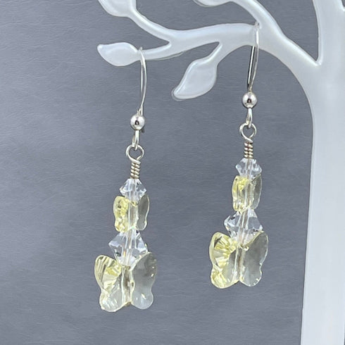 Yellow Crystal Butterfly Earrings Earrings