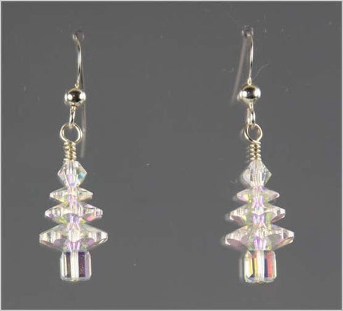 Sparkling Crystal Christmas Tree Earrings - Clear Holiday Jewelry