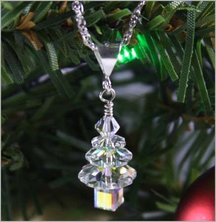Sparkling Crystal Christmas Tree Necklace Holiday Jewelry