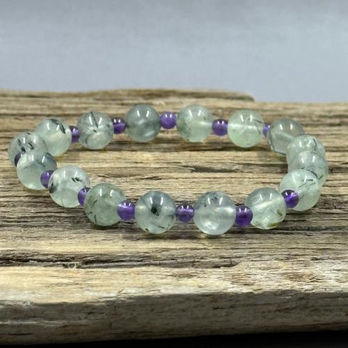 Prehnite and Amethyst Beaded Stretch Bracelet Jewelry