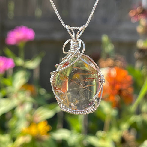 Strawberry Rutile Quartz Wire Wrapped Necklace Jewelry