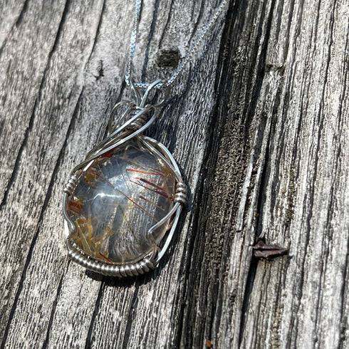 Strawberry Rutile Quartz Wire Wrapped Necklace Jewelry