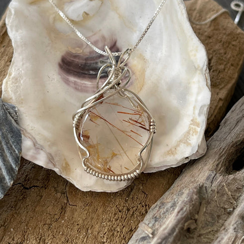 Strawberry Rutile Quartz Wire Wrapped Necklace Jewelry