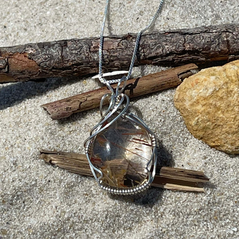 Strawberry Rutile Quartz Wire Wrapped Necklace Jewelry