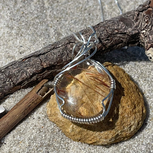 Strawberry Rutile Quartz Wire Wrapped Necklace Jewelry
