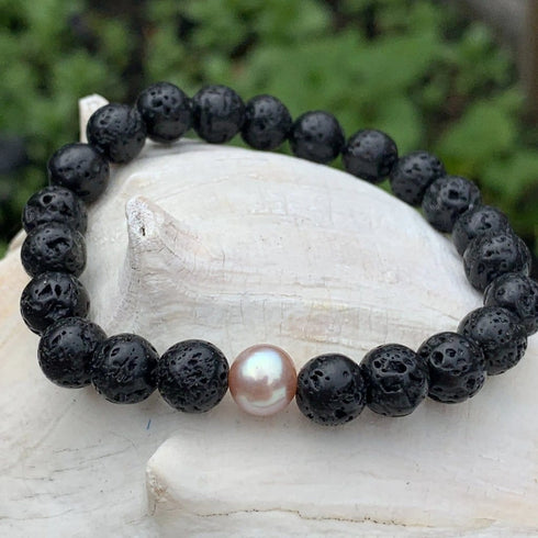 Lava bead and pearl - medium