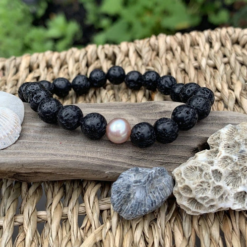 Lava bead and pearl - medium