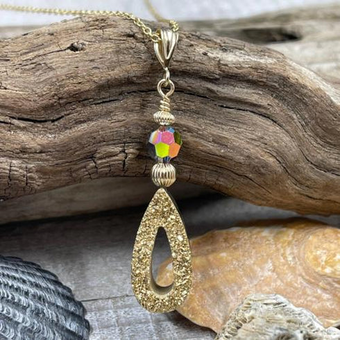 14K Coated Druzy Drop Necklace Necklaces