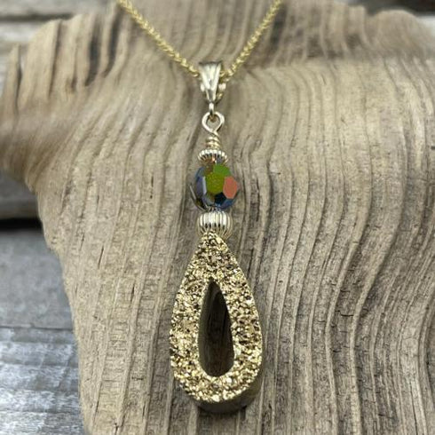 14K Coated Druzy Drop Necklace Necklaces