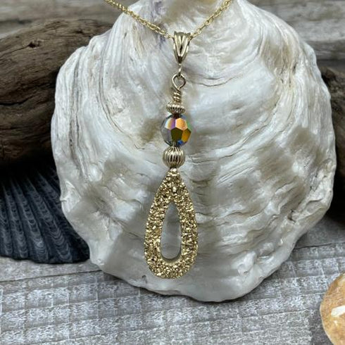 14K Coated Druzy Drop Necklace Necklaces