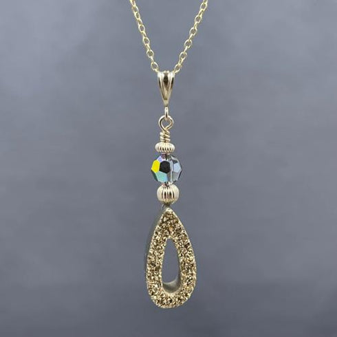 14K Coated Druzy Drop Necklace Necklaces