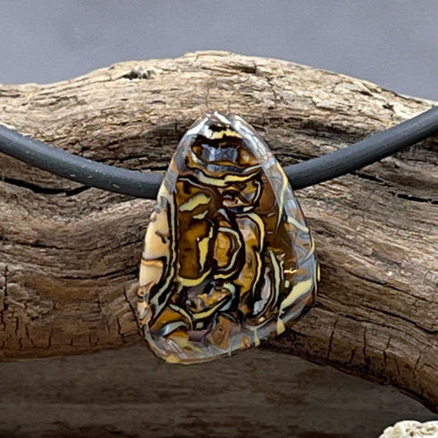 17 carat Boulder Matrix Opal Stone on Black Rubber Cord Necklaces