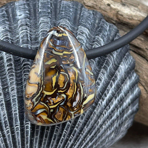 17 carat Boulder Matrix Opal Stone on Black Rubber Cord Necklaces