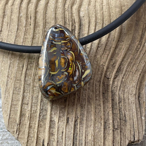 17 carat Boulder Matrix Opal Stone on Black Rubber Cord Necklaces