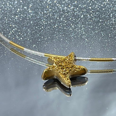 18K Gold Coated Starfish Drusy on Bi-Colored Cable Chain Necklaces