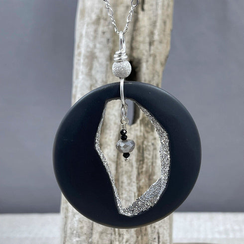 Agate with Platinum Coated Druzy & Moonstone Necklace Necklaces