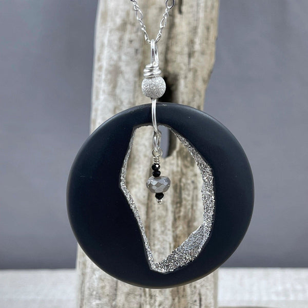 Agate with Platinum Coated Druzy & Moonstone Necklace Necklaces