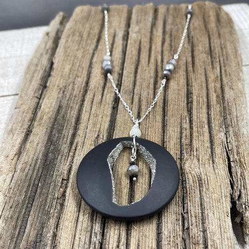 Agate with Platinum Coated Druzy & Moonstone Necklace Necklaces