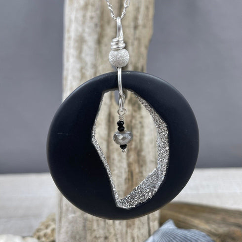 Agate with Platinum Coated Druzy & Moonstone Necklace Necklaces